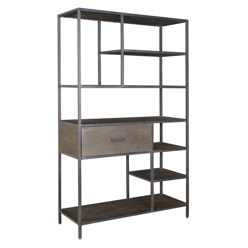  Black Etagere 70"H x 42"W Wood and Metal Storage Bookcase