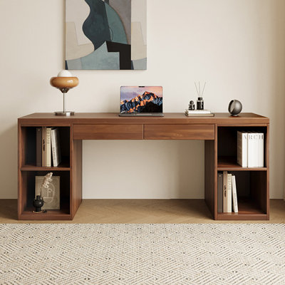 70.87" Nut-brown Rectangular Solid Wood with 2 drawers desk