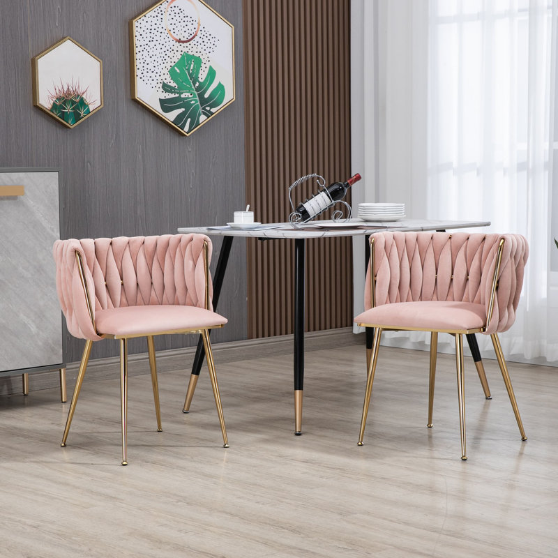 Gabrel 2 Piece Tufted Velvet Upholstered Accent Dining Chairs, Pink
