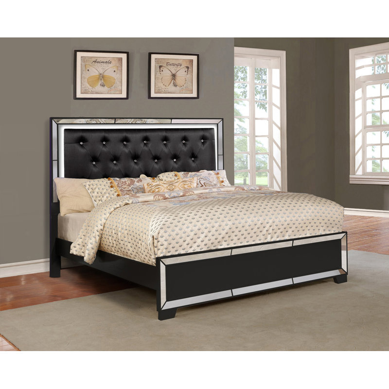Fazeley Queen Tufted Bed with Lighted Headboard, Black