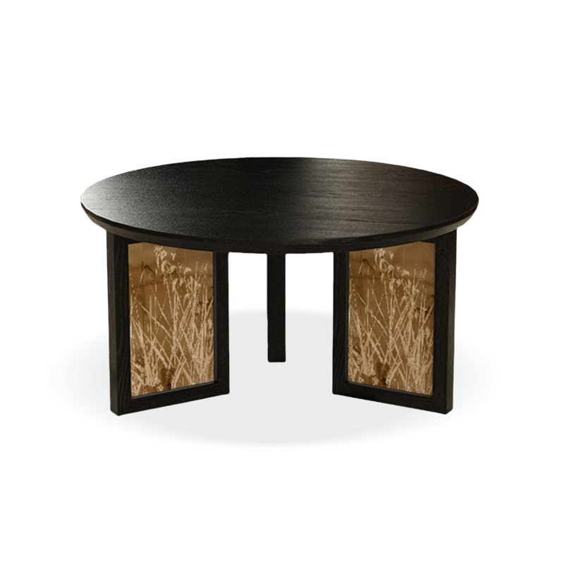 31.5" Black Solid Wood Round Coffee Table