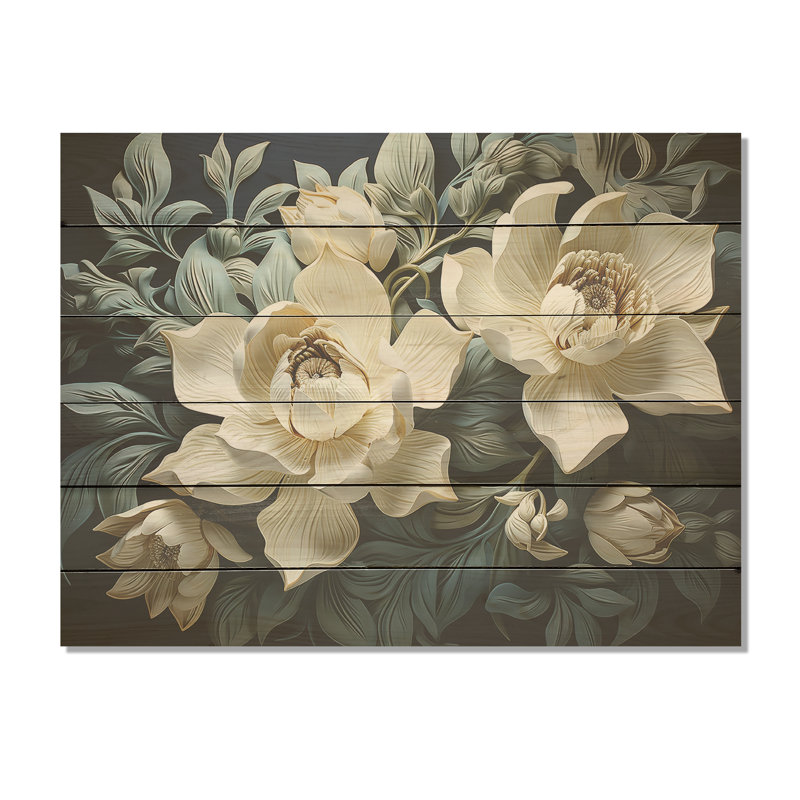 Tulipes blanches et bleues modernes - art mural panneau de bois sur bois de pin naturel, H 30 po x l 40 po