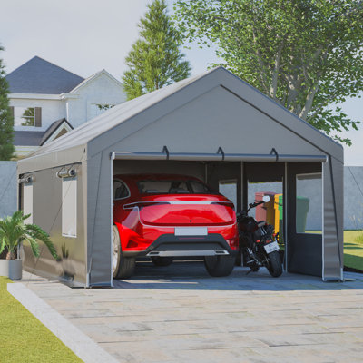 Auvent 13 'x 20' avec 2 portes enroulables, tente de fête imperméable, abri d'auto et abri de rangement pour l'extérieur, voiture, bateau, fête de jardin, rassemblement, cadre galvanisé