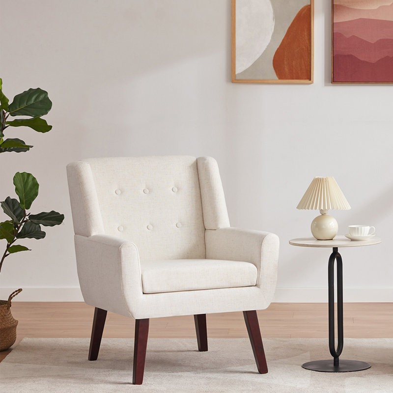 Avae Upholstered Wingback Chair, Beige-A