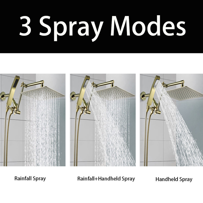 10 Inches Rainfall Shower Head With Handheld Spray Combo,  Adjustable Extension Arm, 71 Inches Stainless Steel Hose