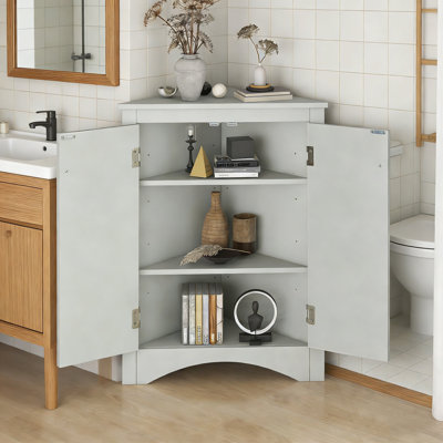 Bathroom corner Storage Cabinet with 2 Doors and Adjustable Shelves