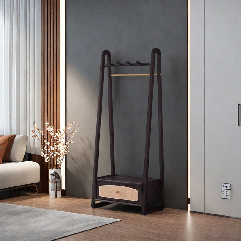 Coat Rack with Rattan Drawer Hooks Multi - Storage