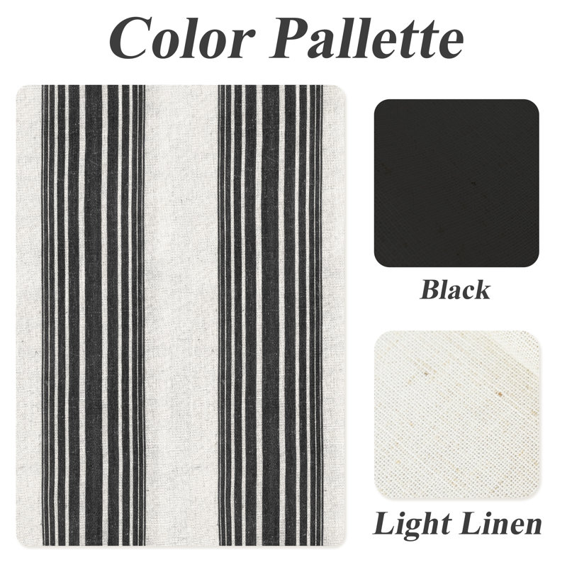 Kitchen Curtains Striped Tier Linen Short Curtains Pinstripe Cafe Curtains, 26" W x 36" L, Chris Black