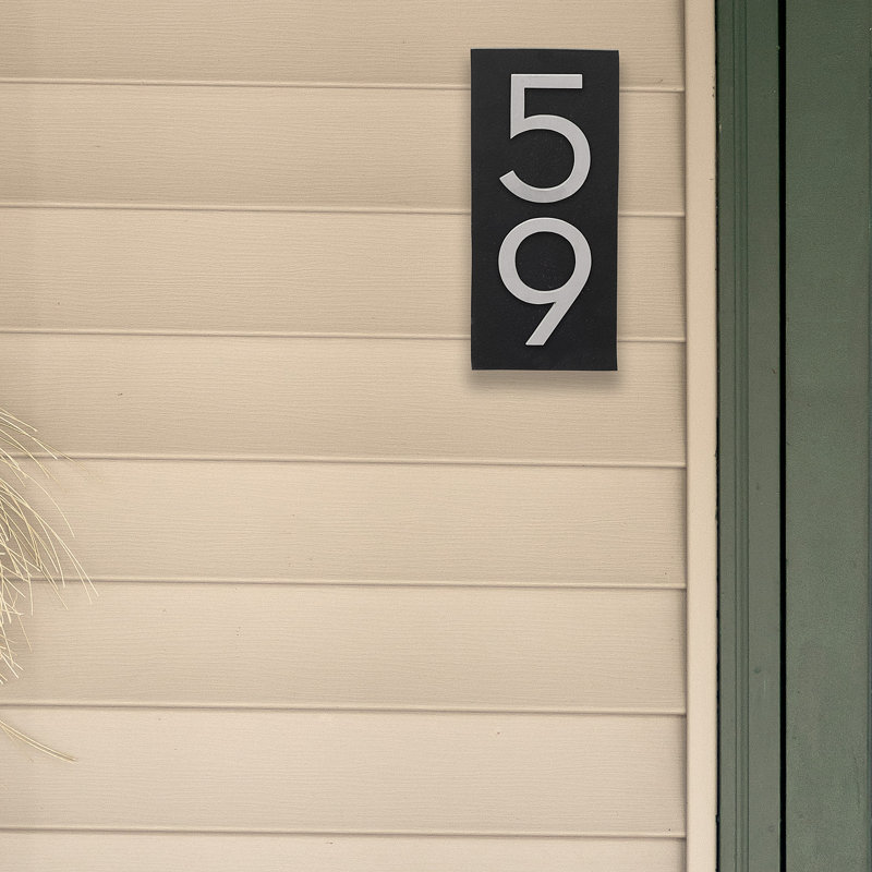 Floating 1-Line Wall Address Plaque, Black, Brushed Aluminum, Yes
