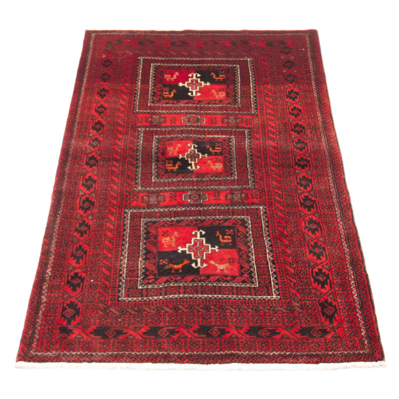 Tapis rouge en laine noué à la main de conception unique 3 pi 6 po x 6 pi 2 po nouvel âge Royal