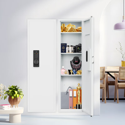 53.15" Wall Safe Between The Studs, Hidden Safe With Dual Alarm System And Silent Mode, Wall Gun Safe With 3 Adjustable Shelves And Magnetic Slot
