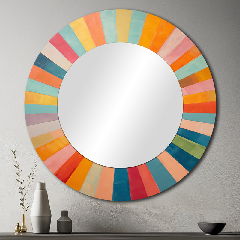 Colorful Mid Century Optical Serenade I - Midcentury Modern Decorative Mirror, Mid-Century Modern Large Wall Mirror, Printed Metal Art