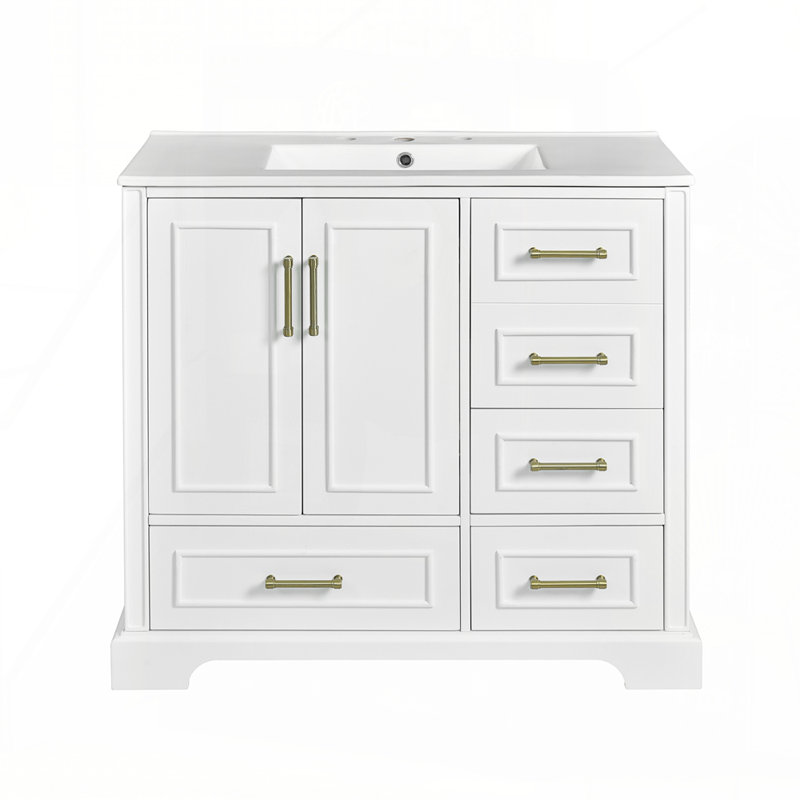 36"Bathroom Vanity with Ceramic Sink, White