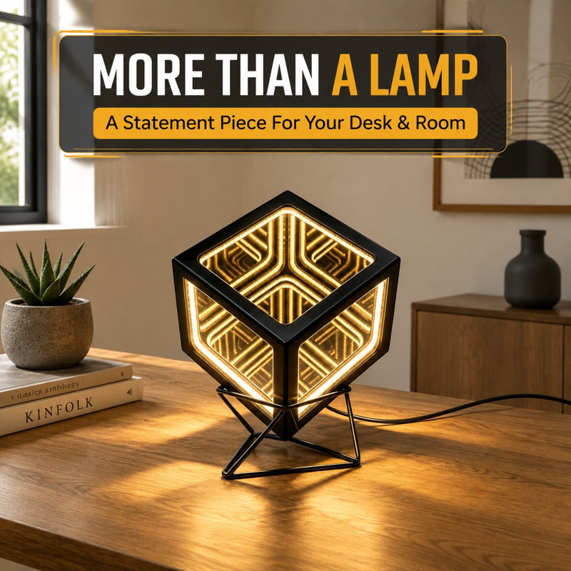 Adjustable-Brightness Lighting in a 4D Infinity Mirror Cube Lamp Design