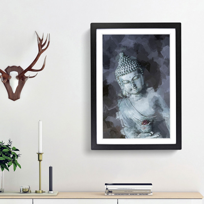Smoke Surrounding the Buddha in Abstract - Picture Frame Graphic Art Print, 36cm H x 27cm W x 2cm D, Black Framed
