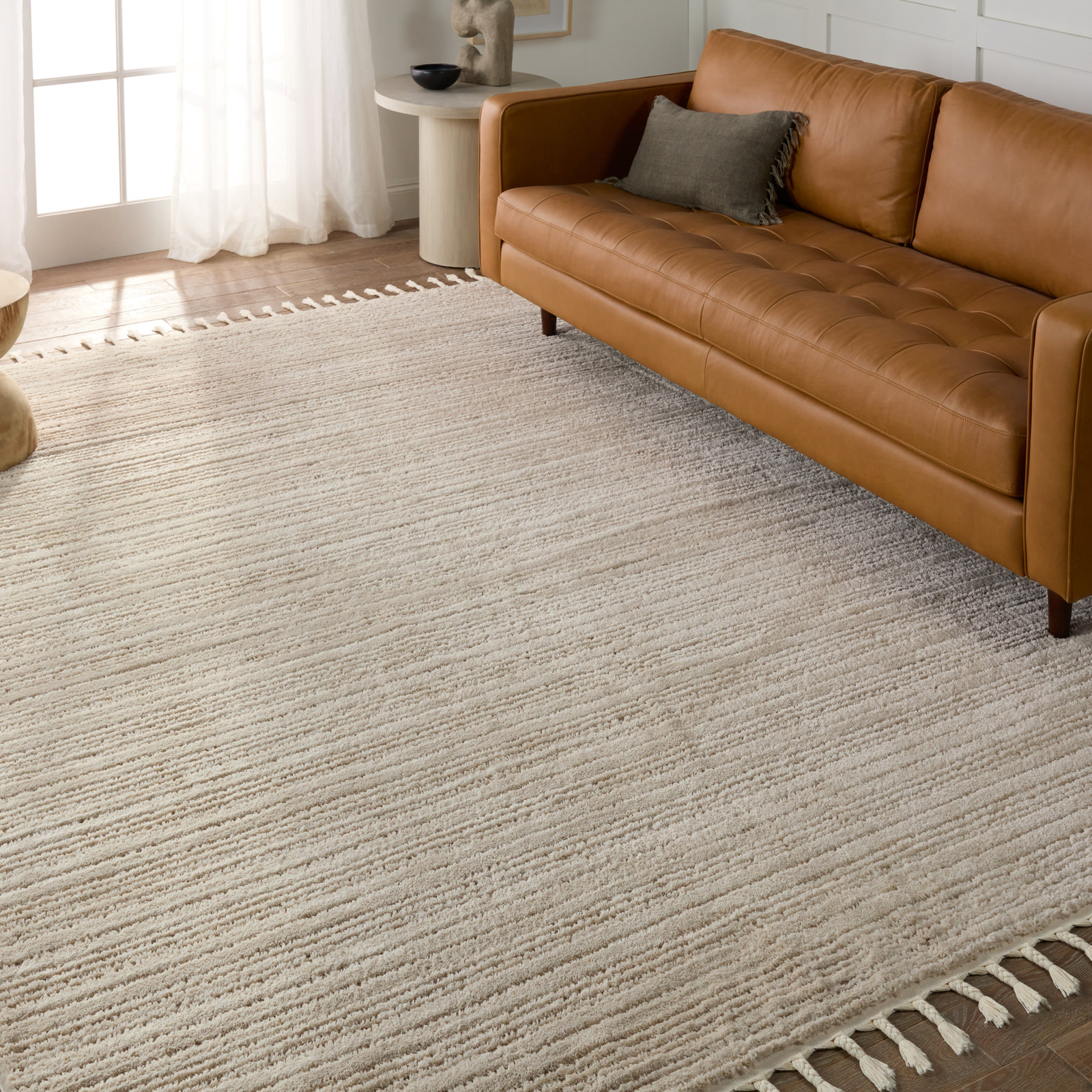 Jonie Ivory Beige Striped Rug, Rectangle 7'6" x 10'
