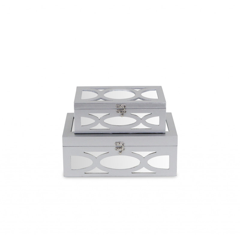 Wood Jewelry Box + Mirror, Silver