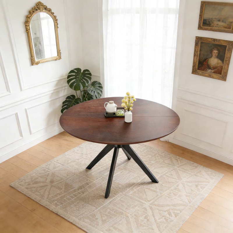 47.2" Solid Wood Round Dining Kitchen Table for 4-6 People, Black + Dark Walnut