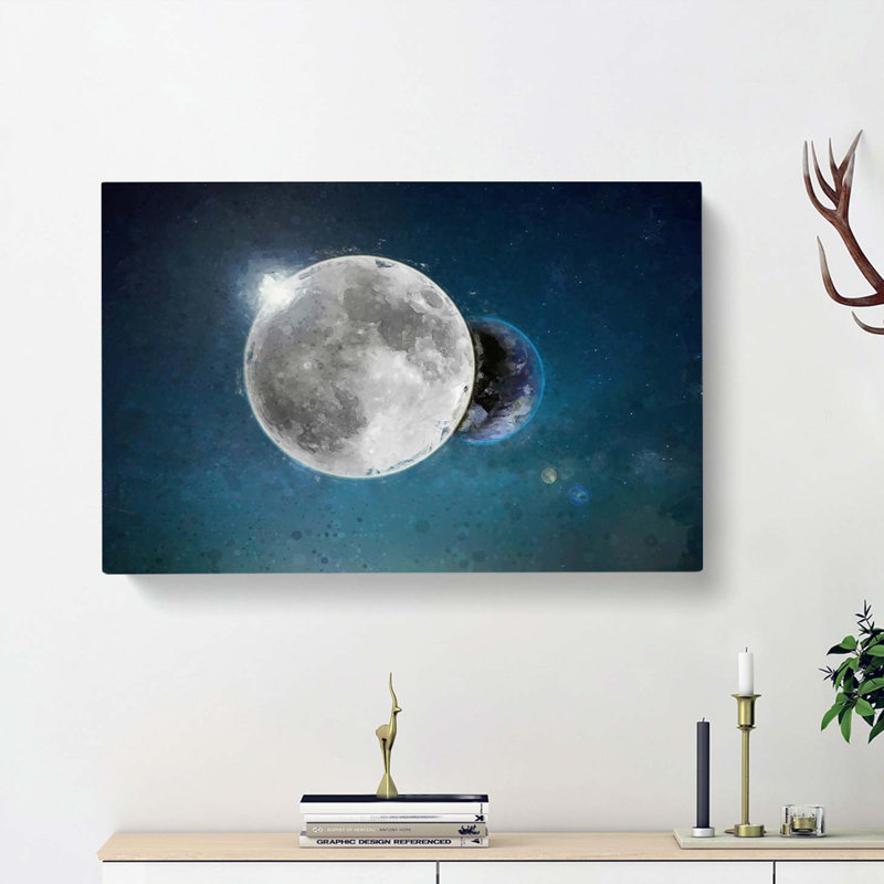 Earth Behind The Moon In Abstract - Wrapped Canvas Print, 60cm H x 91cm W x 3cm D