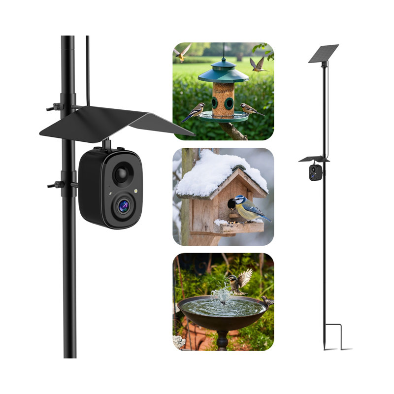  Caméra intelligente Coolfly X Richbird avec panneau solaire et poteau de fixation décoratif de 63 po - Noir