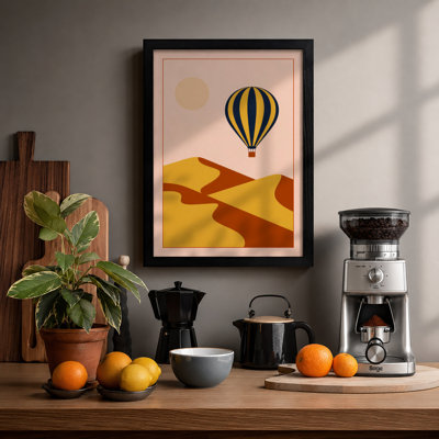 Balloon Over Desert Retro - Framed Print