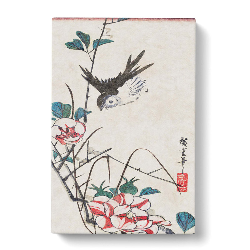 Roses And Sparrows by Utagawa Hiroshige - Wrapped Canvas Print, 50cm H x 35cm W x 3cm D