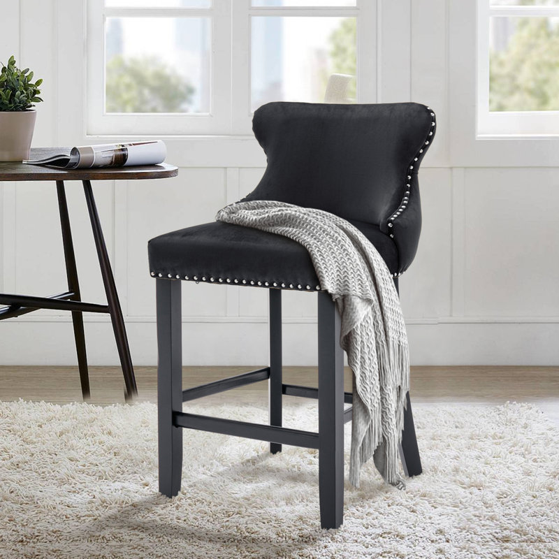 Alaster Upholstered Counter Stool with Solid Wood Frame, Black