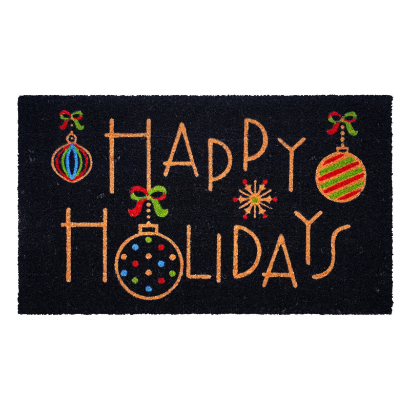 17" X 29" Black And Brown Christmas Happy Holidays Outdoor Coir Door Mat