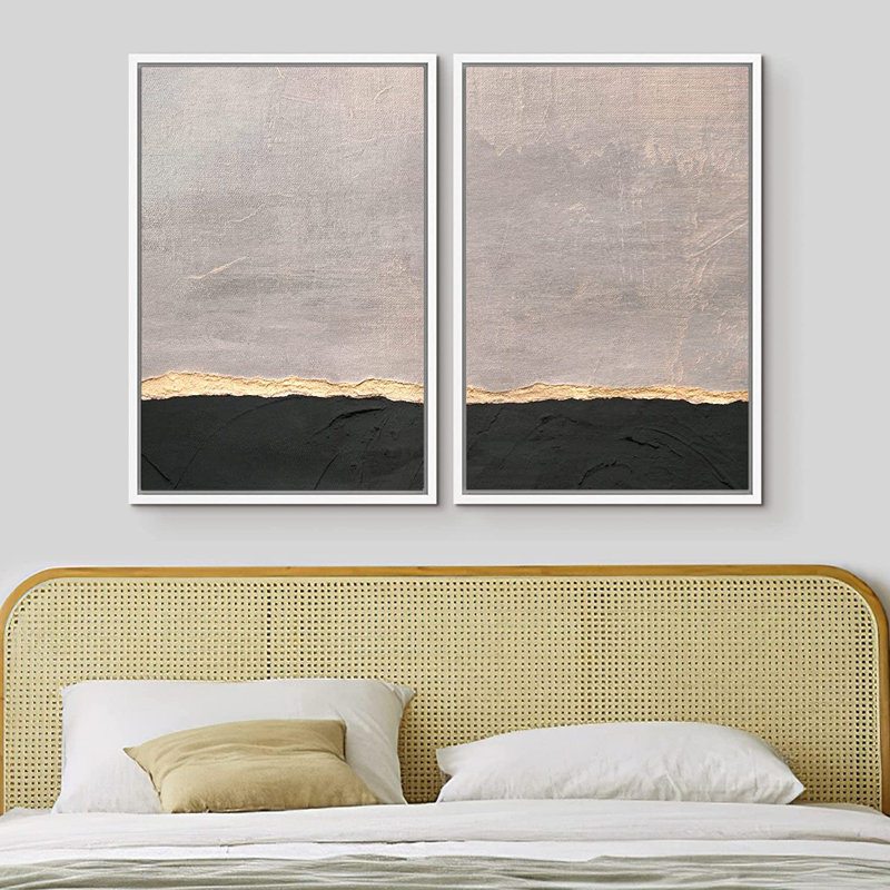 Ensemble de 2 peintures encadrées sur toile, H 24 po x l 32 po x P 1,5 po, Blanc