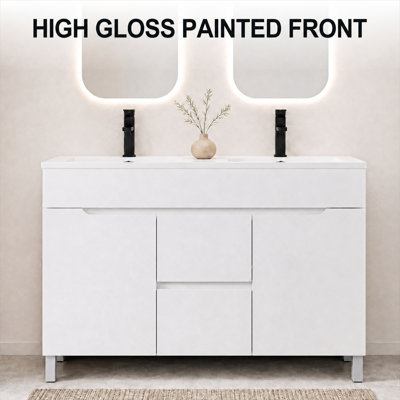 48" Modern High Gloss Double Bathroom Vanity Cabinet Base Only, Sink Top Not Included