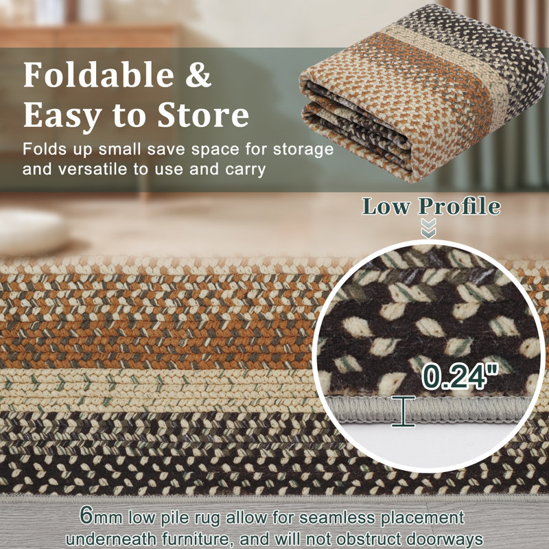 Machine Washable Rug for Living Room Braided Print Non-Slip Area Rug Stain Resistant Carpet for Dining Room Bedroom Nursery Office