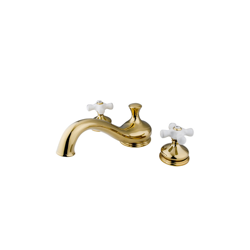 Double Handle Deck Mounted Roman Tub Faucet, Polished Brass