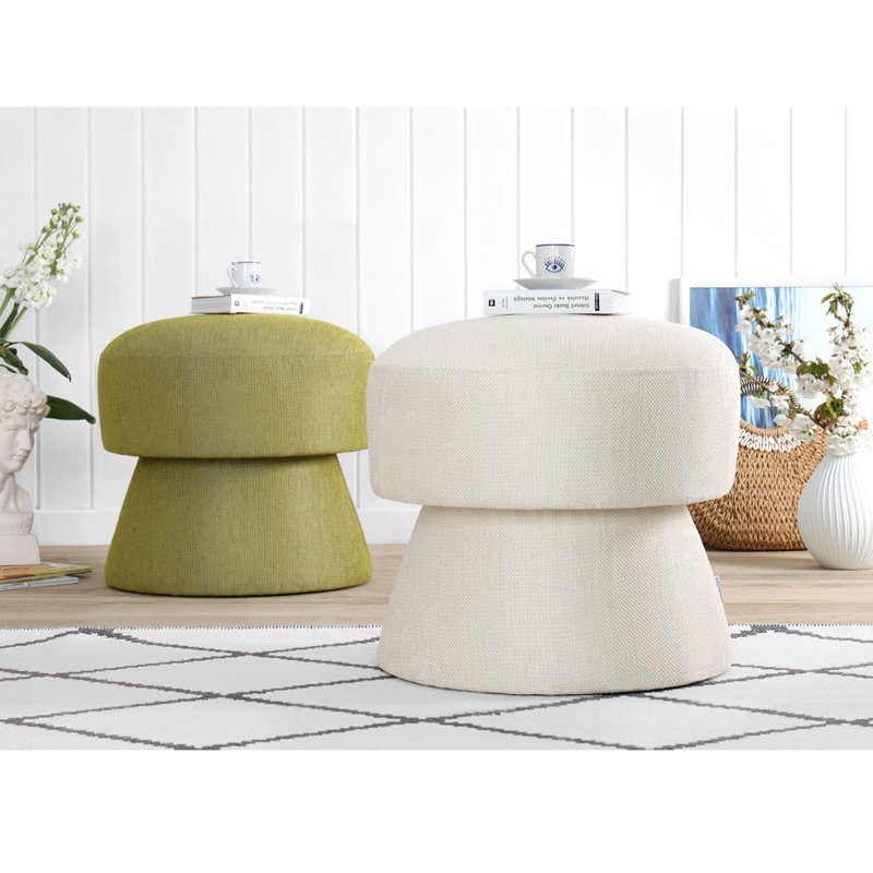 Repose-pieds pouf élégant, vert, 17,7 po de hauteur x 18,9 po de diamètre | 50% coton et 50% lin, 35 éponges orthopédiques, 2,4 po d'épaisseur | Parfait pour le salon, la chambre à coucher ou l'espace de détente, design confortable et chic