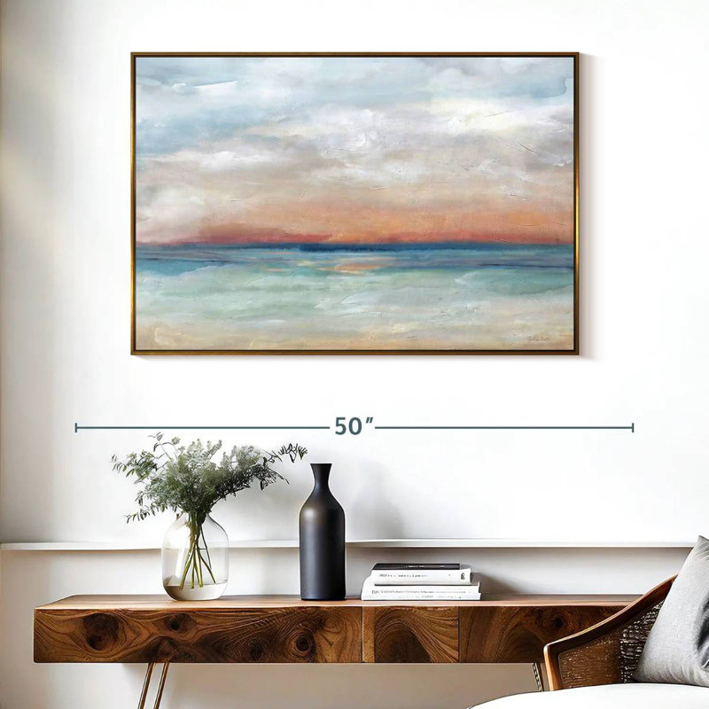 Scène sereine, paysage lumineux, Cadre flottant doré, 40 po x 27 po