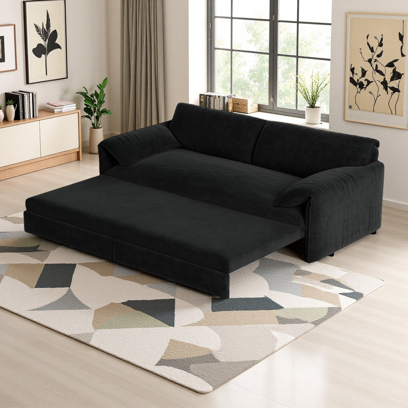 66" Queen Pull Out Sofa Bed - 3-in-1 Convertible Velvet Sleeper With Storage, Multi-functional Loveseat For Living Room, Bedroom & Office