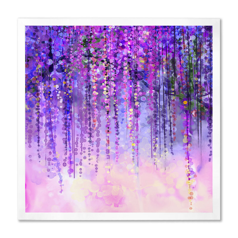 Printemps fleurs mauves arbre Wisteria en fleur - œuvre d'art traditionnelle sur toile, H 16 po x l 16 po x P 1 po