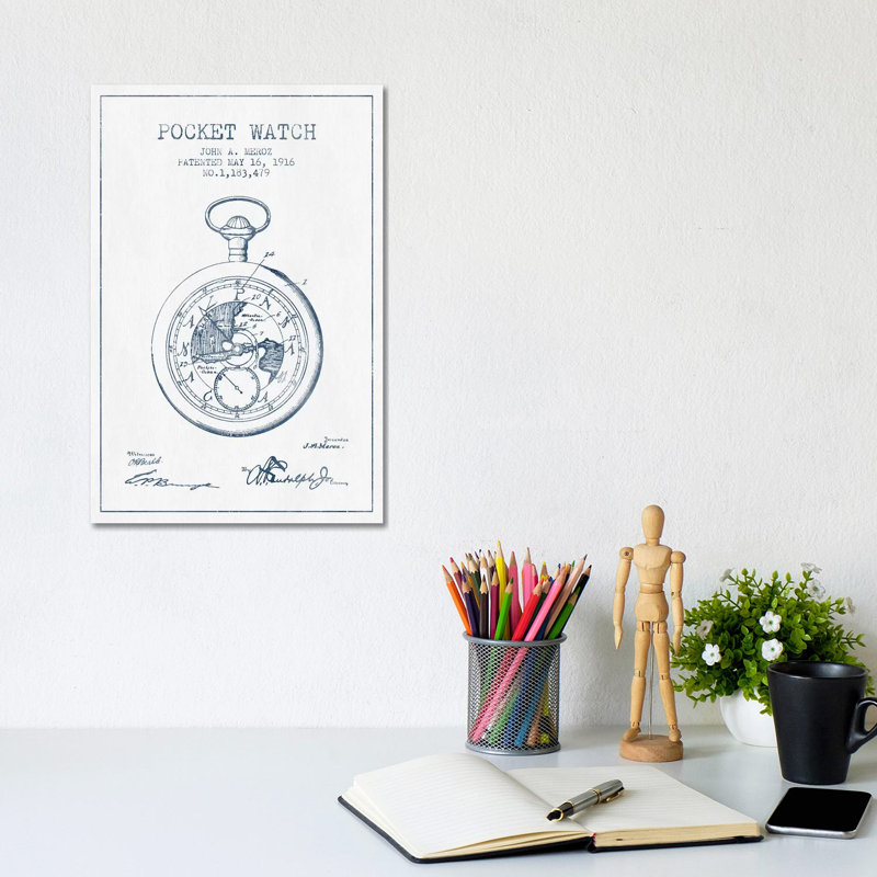 John A. Meroz Pocket Watch Pattern Sketch (Ink) by Aged Pixel - Wrapped Canvas Gallery-Wrapped Canvas Giclée