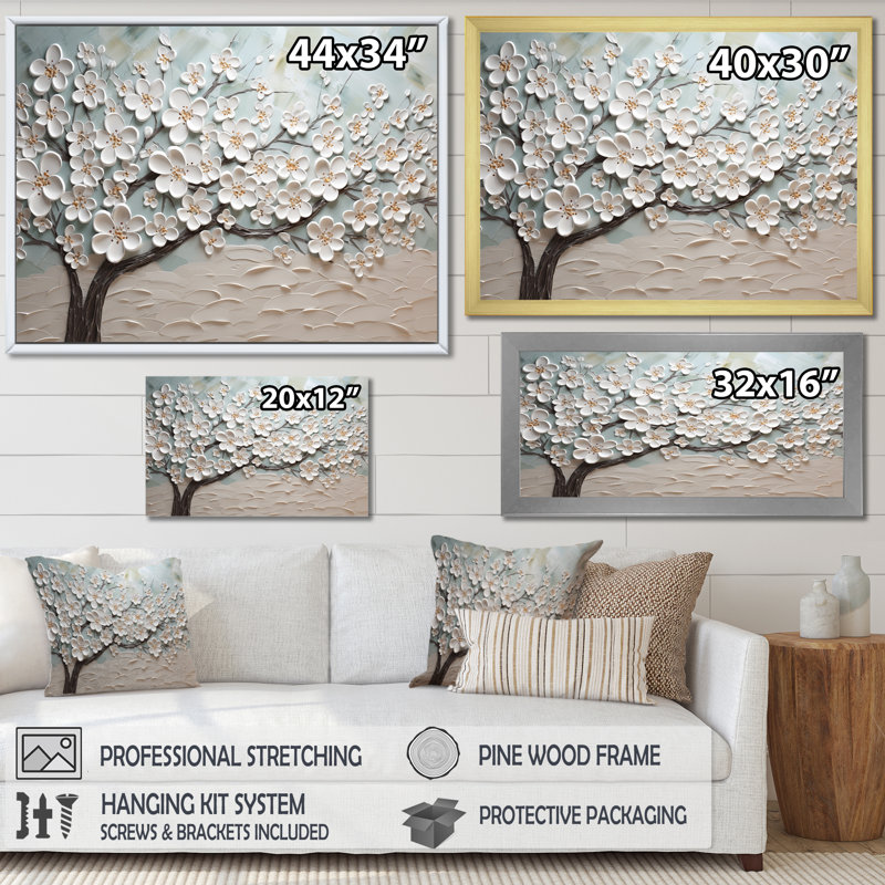 Art sur toile Dogwood Serenity Magical Tree IV - Flower Field, Cadre simple blanc, H 12 po x l 20 po x P 1 po