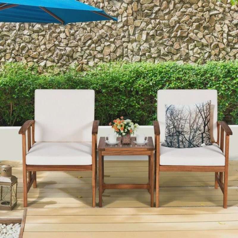 Baudin Acacia 2 - Person Patio Conversation Set with Cushions, White