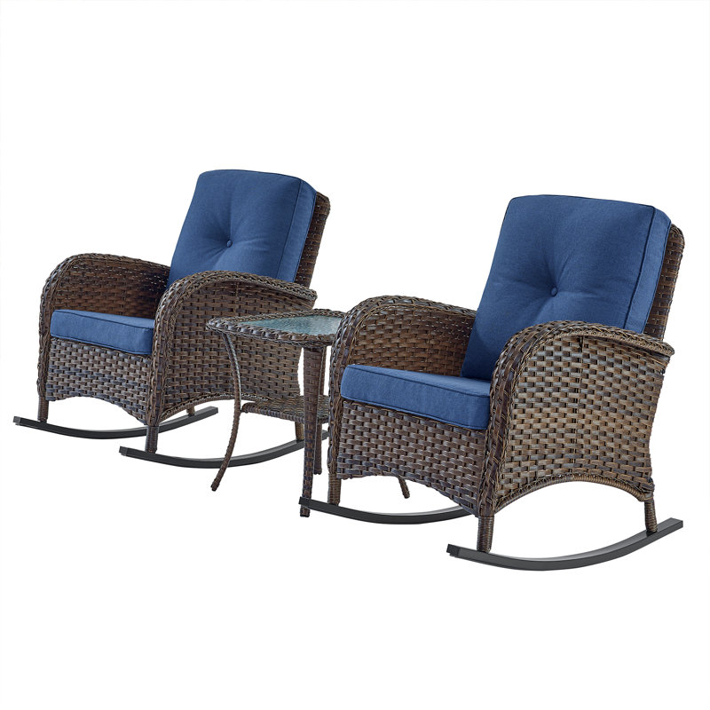 Artiana Wicker 2 - Person Patio Conversation Set with Cushions, Brown, Blue