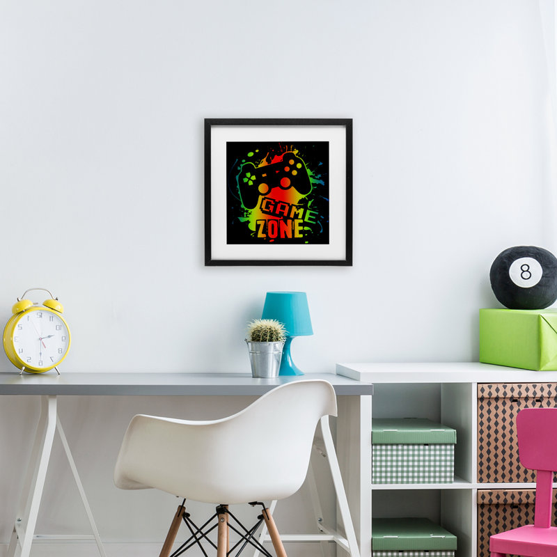 Gradient Gaming Zone Framed Print Under Glass, design by Marcus Prime, 16" H x 16" W, Midnight Black Frame