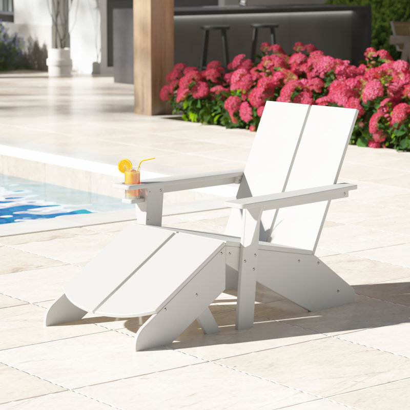 Modern Poly Adirondack Chair With Ottoman, White
