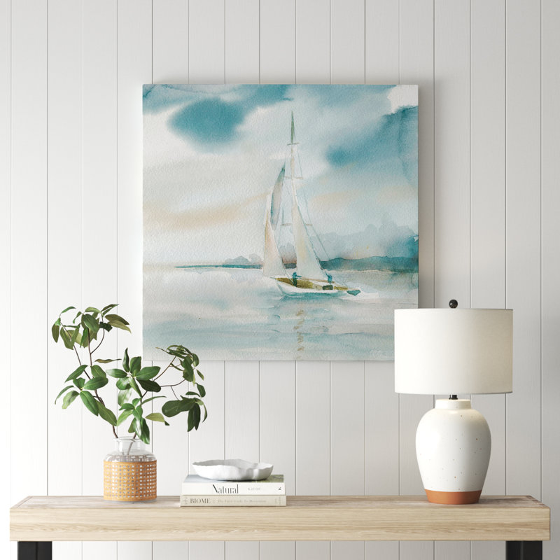 Subtle Mist I Blue and White Abstract Canvas Painting Print