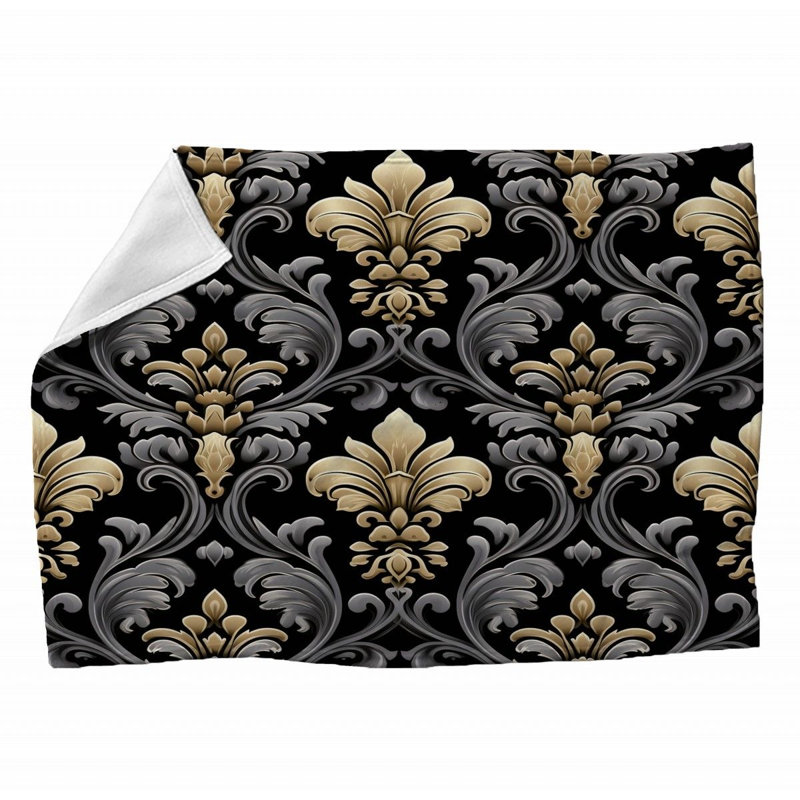 Machine Printed Throw Blanket, 60" L x 50" W, Abstract, Multicolor Gold/Black