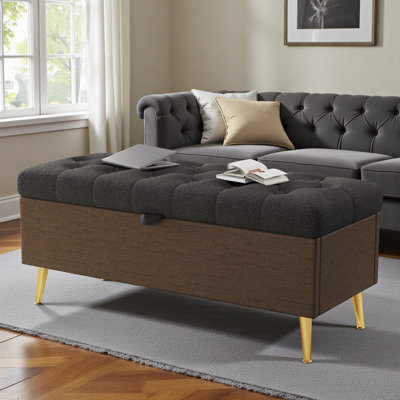 Upholstered Storage Bench With Gold Metal Legs