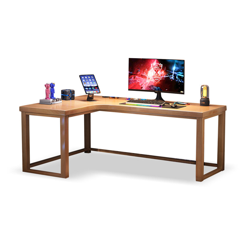 Bureau en L en bois massif, Retour à gauche, Burlywood, H 29,33 po x l 62,6 po x P 39,37 po
