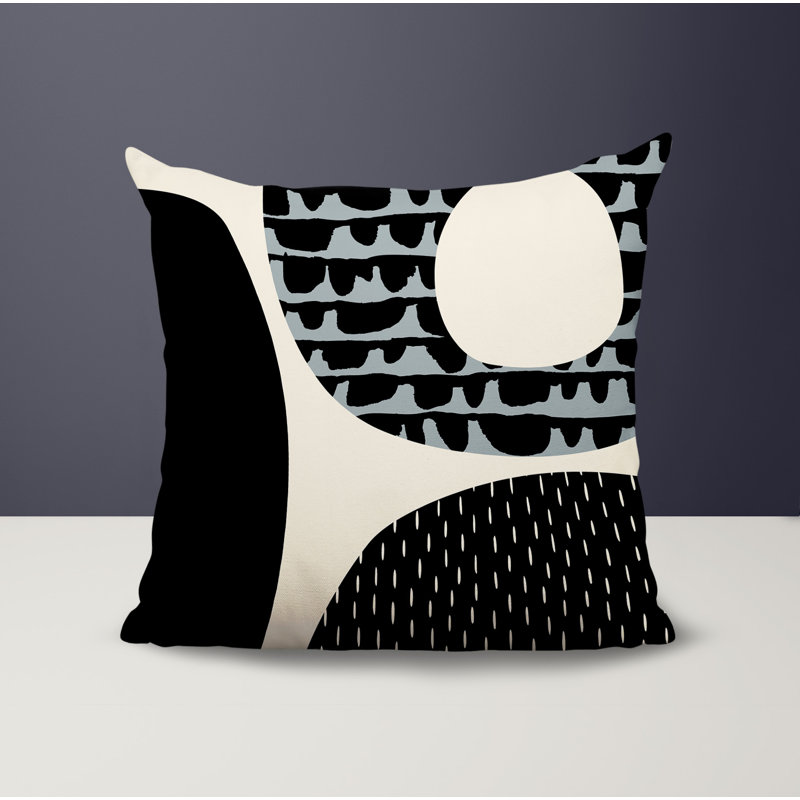 Coussin carré intérieur / extérieur pia, H 15 po x l 15 po, Gris / noir / blanc cassé