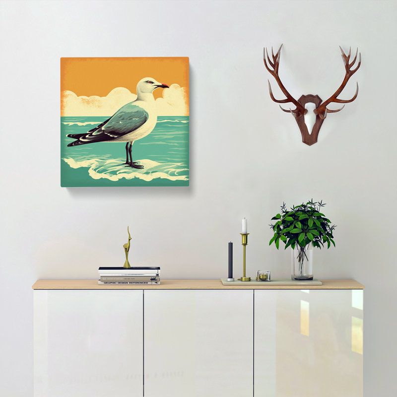Seagull Retro Art No.3 - Wrapped Canvas, 50cm H x 50cm W x 3cm D