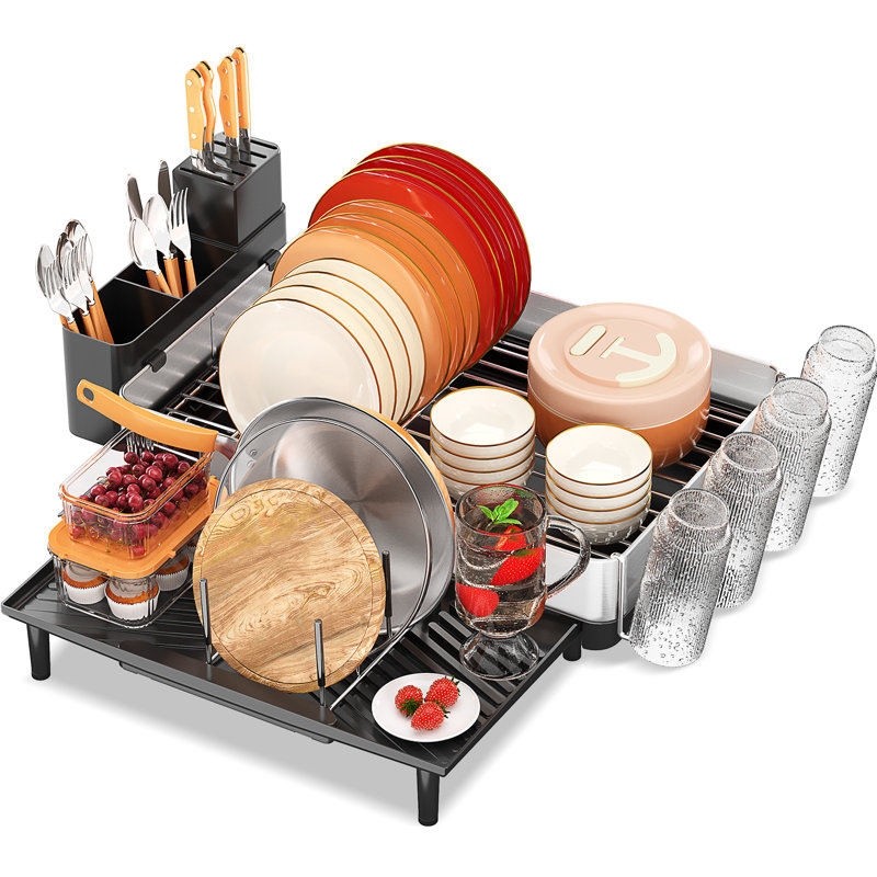 Égouttoir à vaisselle réglable pour comptoir de cuisine, égouttoir à vaisselle extensible en acier inoxydable 304, égouttoir à vaisselle très grande capacité pliable, égouttoir à assiettes