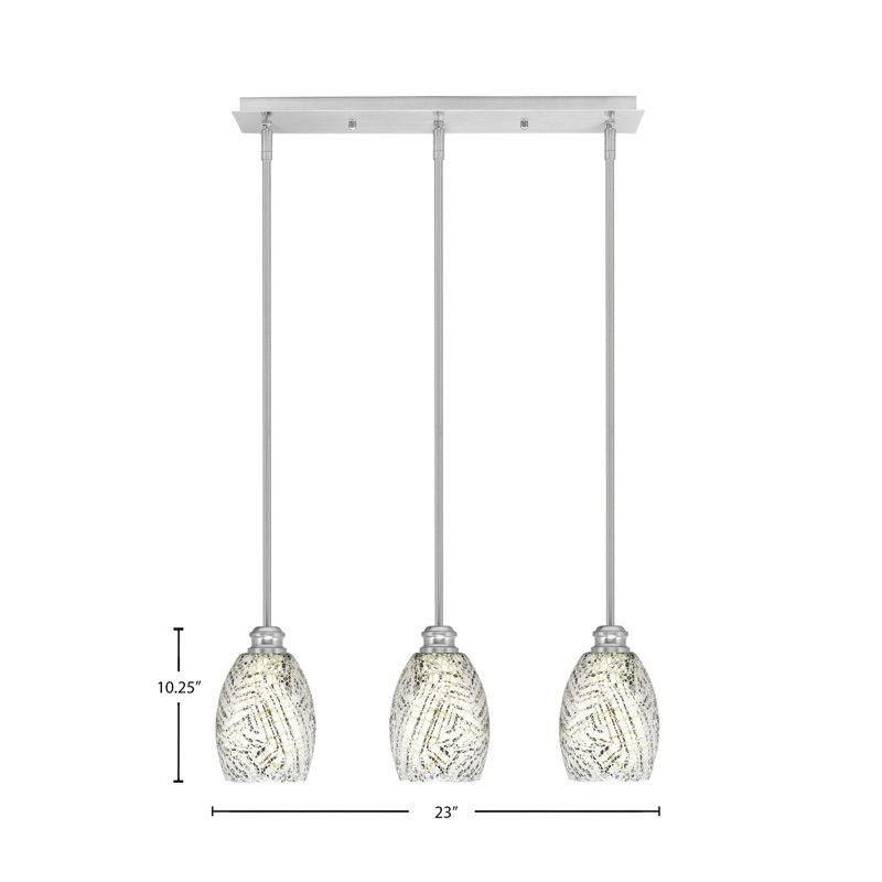 Luminaire suspendu linéaire 3 lumières Edge avec verre de fusion 5 po Edge, Nickel brossé, Fusion naturelle
